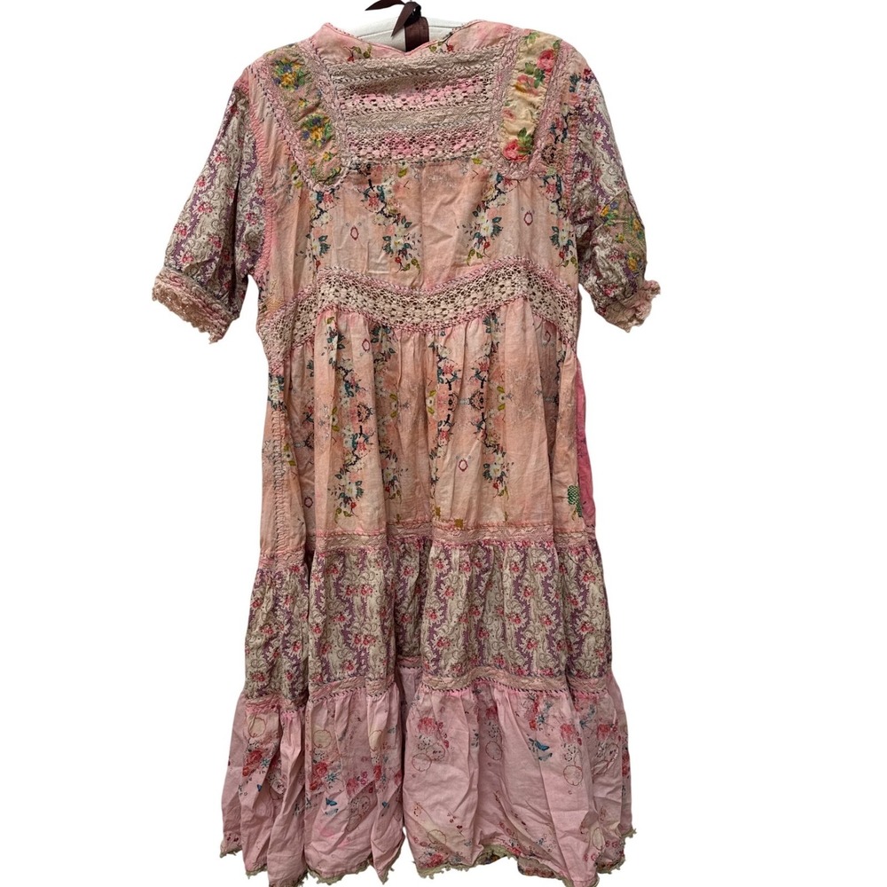 Magnolia Pearl Romantic Dress Pink Peach Lace Crochet Embroidered Short Sleeve - Picture 4 of 16